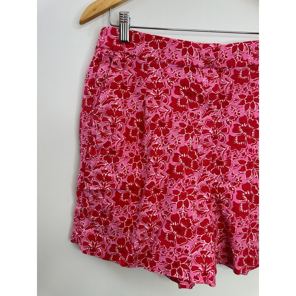 J.Crew Floral Linen Blend Elastic Back Shorts BY449 Red Pink Women's Size 12 - Picture 3 of 13